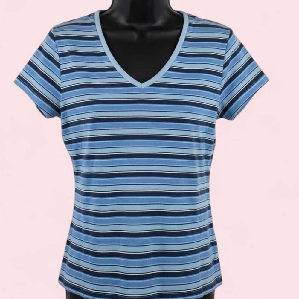 No Boundaries Vintage Y2K Blue Striped V-Neck Tee
